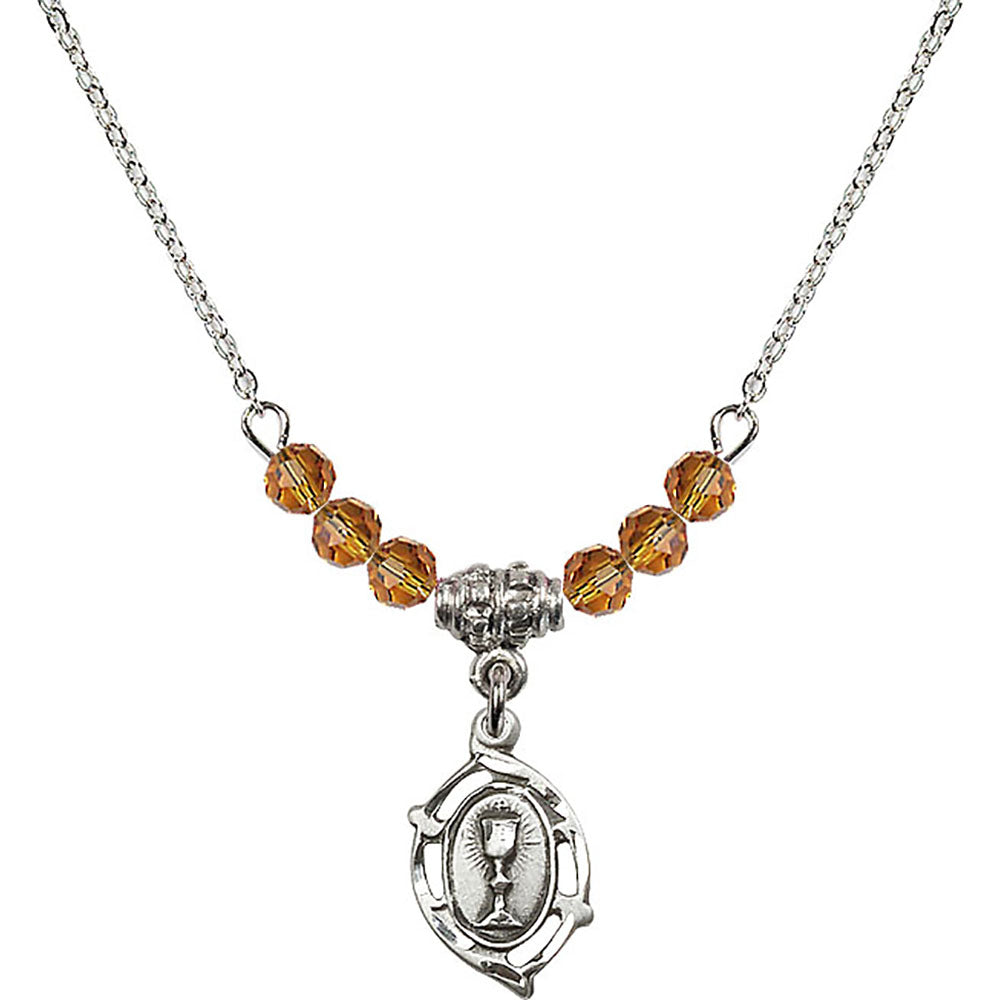 Sterling Silver Communion Birthstone Necklace with Topaz Beads - 3019