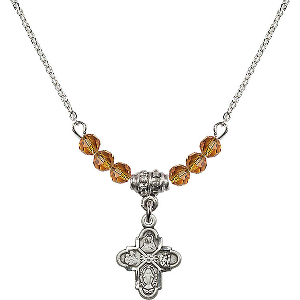 Sterling Silver 4-Way Birthstone Necklace with Topaz Beads - 3143