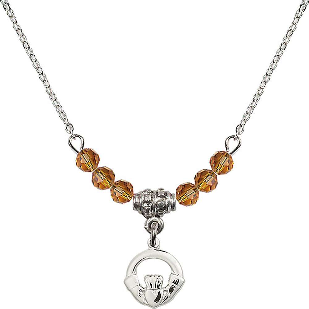 Sterling Silver Claddagh Birthstone Necklace with Topaz Beads - 4113