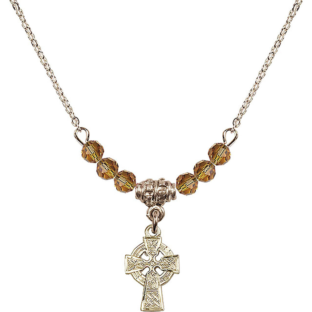 14kt Gold Filled Celtic Cross Birthstone Necklace with Topaz Beads - 4133
