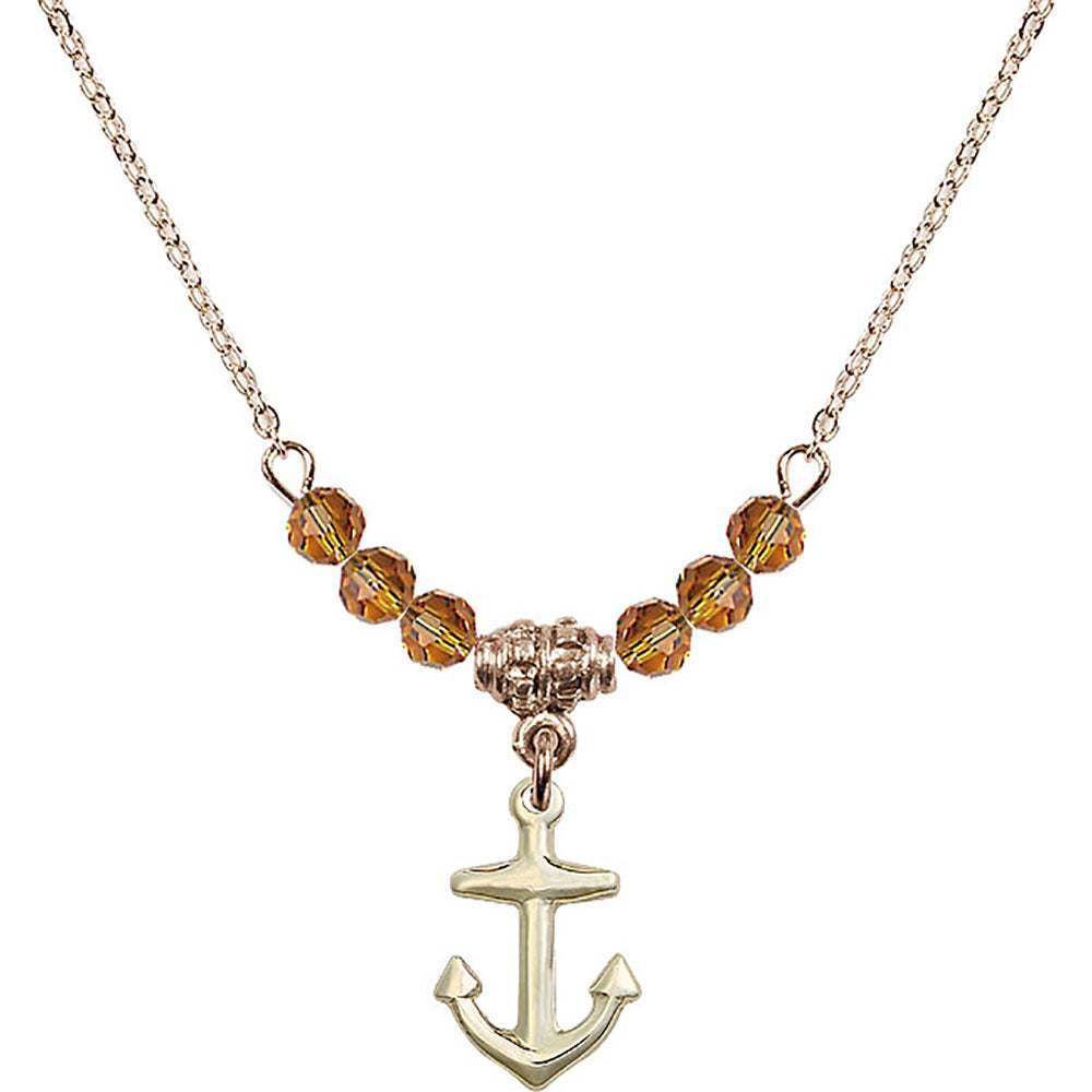 14kt Gold Filled Anchor Birthstone Necklace with Topaz Beads - 4158