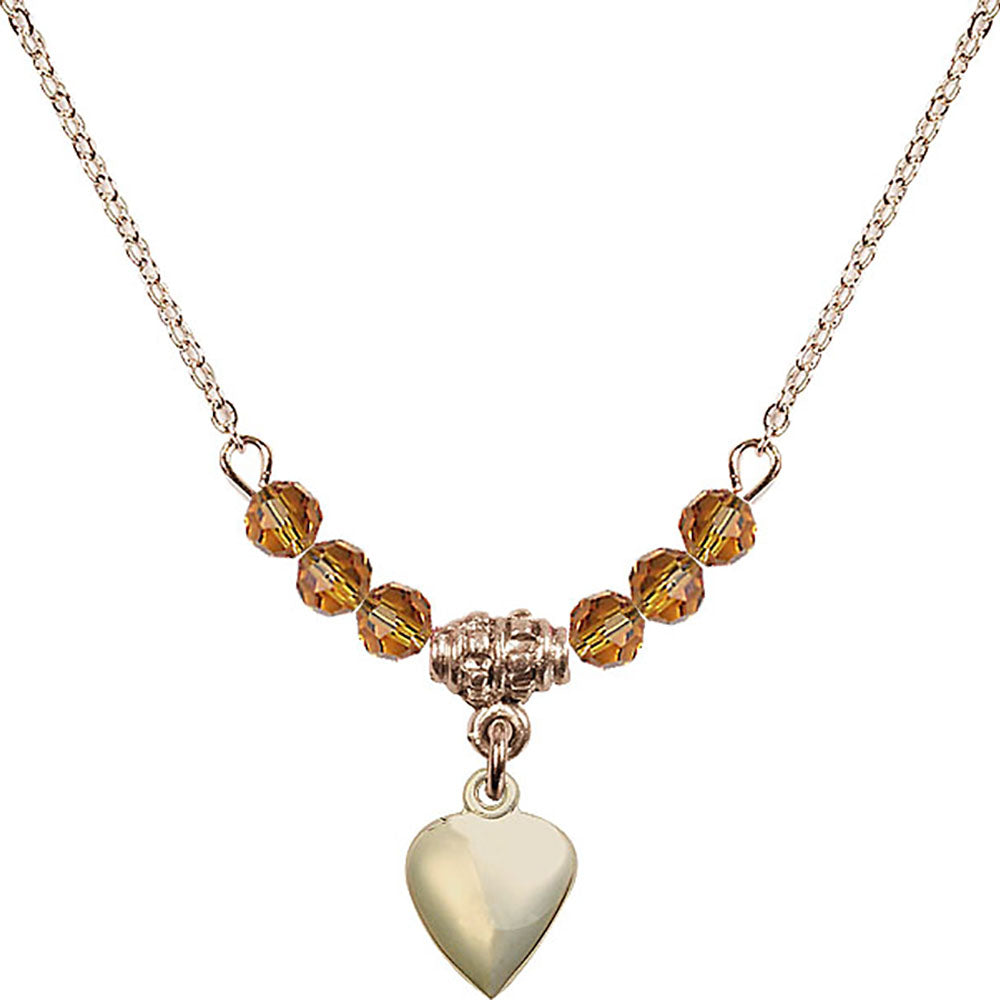 14kt Gold Filled Heart Birthstone Necklace with Topaz Beads - 4158