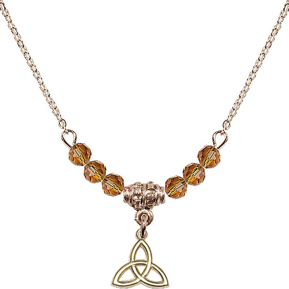 14kt Gold Filled Trinity Irish Knot Birthstone Necklace with Topaz Beads - 5100