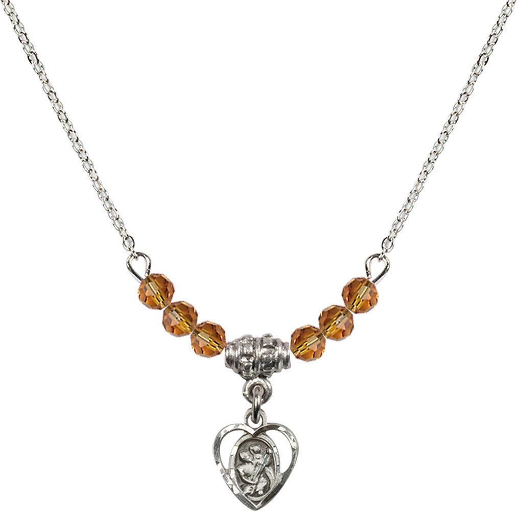 Sterling Silver Saint Christopher Birthstone Necklace with Topaz Beads - 5403