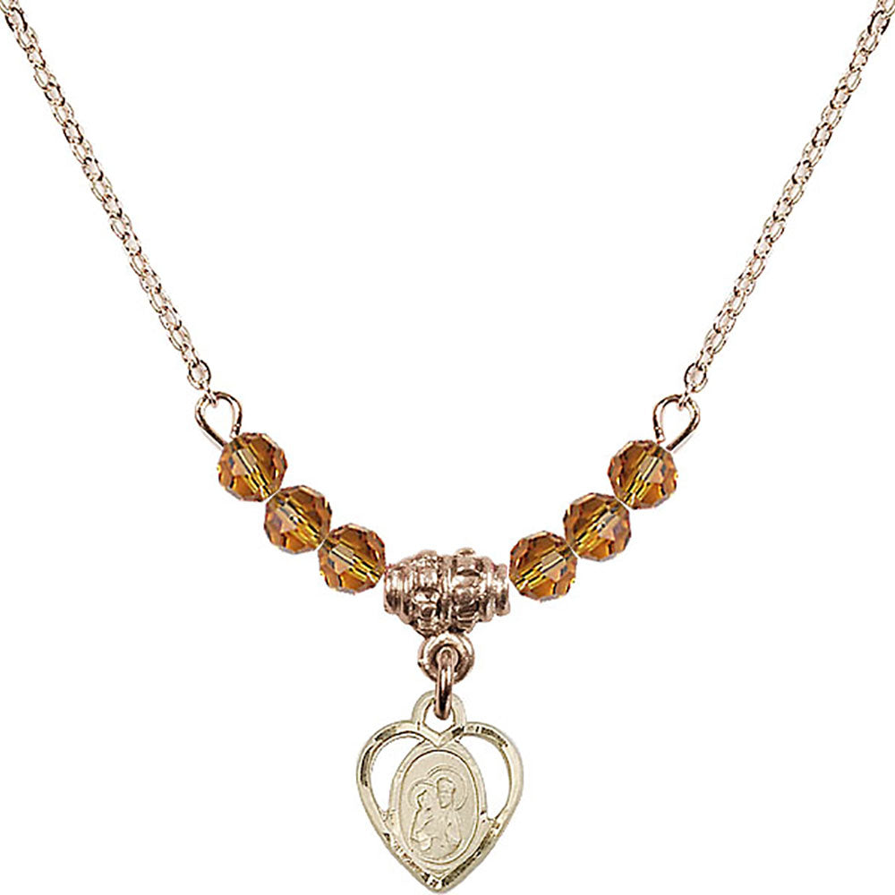 14kt Gold Filled Saint Ann Birthstone Necklace with Topaz Beads - 5414