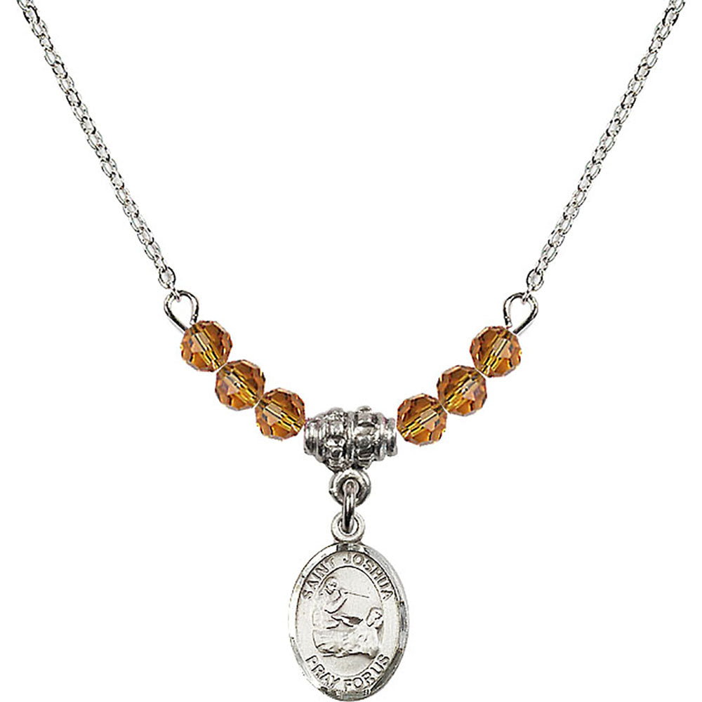 Sterling Silver Saint Joshua Birthstone Necklace with Topaz Beads - 9059