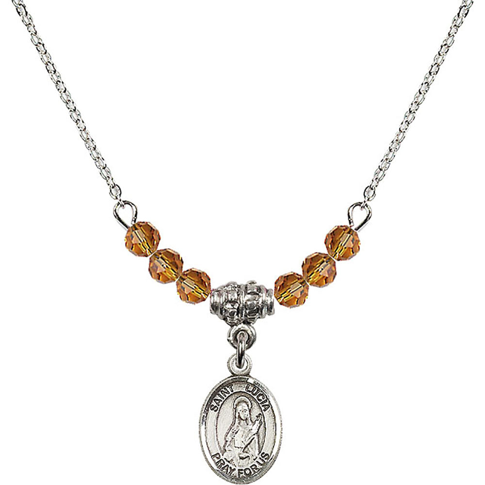 Sterling Silver Saint Lucia of Syracuse Birthstone Necklace with Topaz Beads - 9065