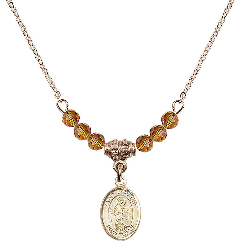 14kt Gold Filled Saint Lazarus Birthstone Necklace with Topaz Beads - 9066