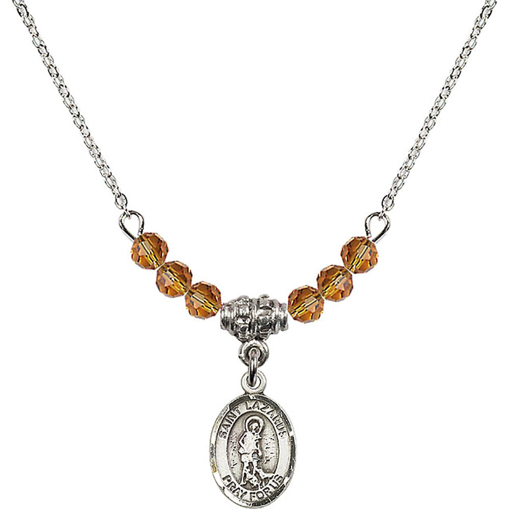 Sterling Silver Saint Lazarus Birthstone Necklace with Topaz Beads - 9066