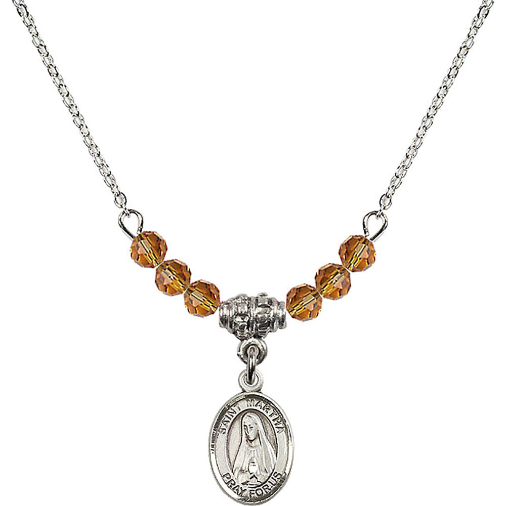Sterling Silver Saint Martha Birthstone Necklace with Topaz Beads - 9075