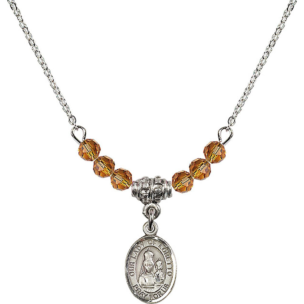 Sterling Silver Our Lady of Loretto Birthstone Necklace with Topaz Beads - 9082