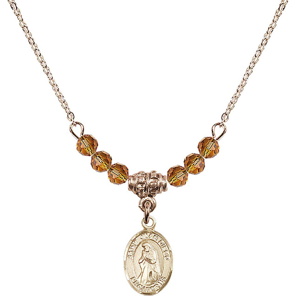 14kt Gold Filled Saint Juan Diego Birthstone Necklace with Topaz Beads - 9111