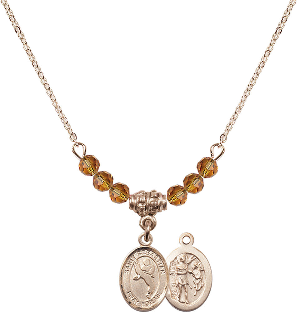 14kt Gold Filled Saint Sebastian/Martial Arts Birthstone Necklace with Topaz Beads - 9168