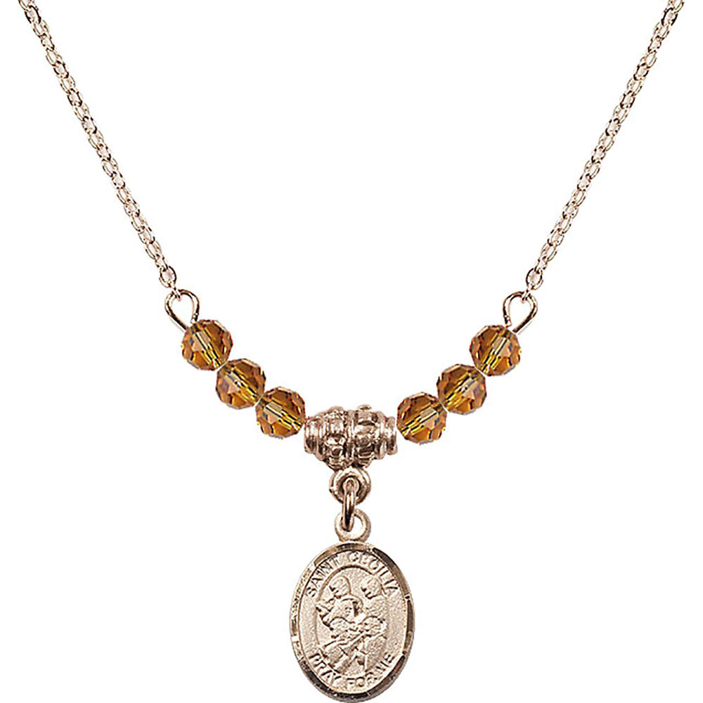 14kt Gold Filled Saint Cecilia / Marching Band Birthstone Necklace with Topaz Beads - 9179