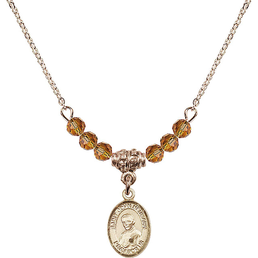 14kt Gold Filled Saint John Neumann Birthstone Necklace with Topaz Beads - 9204