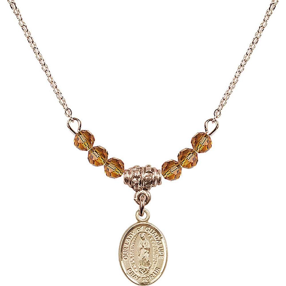 14kt Gold Filled Our Lady of Guadalupe Birthstone Necklace with Topaz Beads - 9206