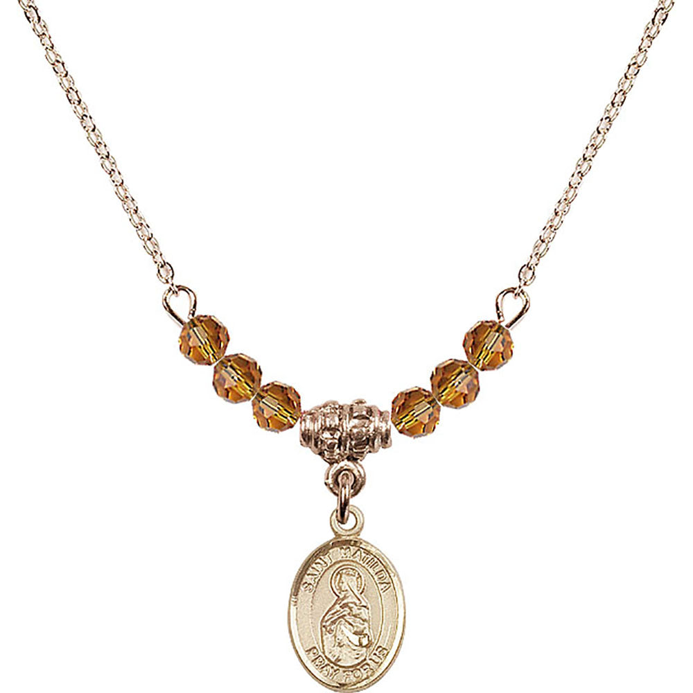14kt Gold Filled Saint Matilda Birthstone Necklace with Topaz Beads - 9239