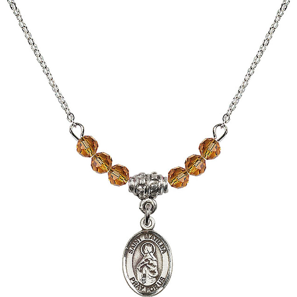 Sterling Silver Saint Matilda Birthstone Necklace with Topaz Beads - 9239