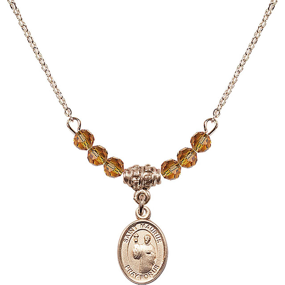 14kt Gold Filled Saint Maurus Birthstone Necklace with Topaz Beads - 9241
