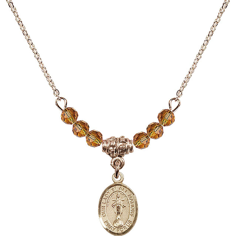 14kt Gold Filled Our Lady of All Nations Birthstone Necklace with Topaz Beads - 9242