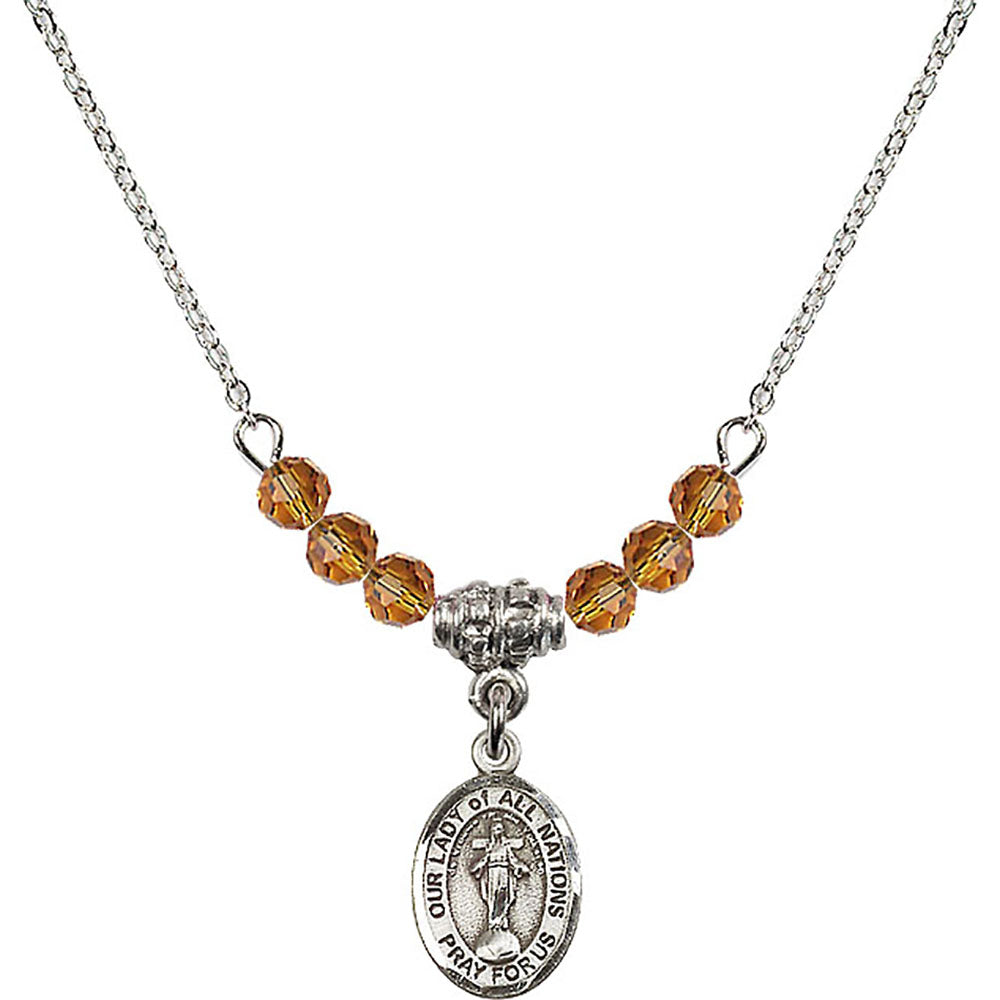 Sterling Silver Our Lady of All Nations Birthstone Necklace with Topaz Beads - 9242