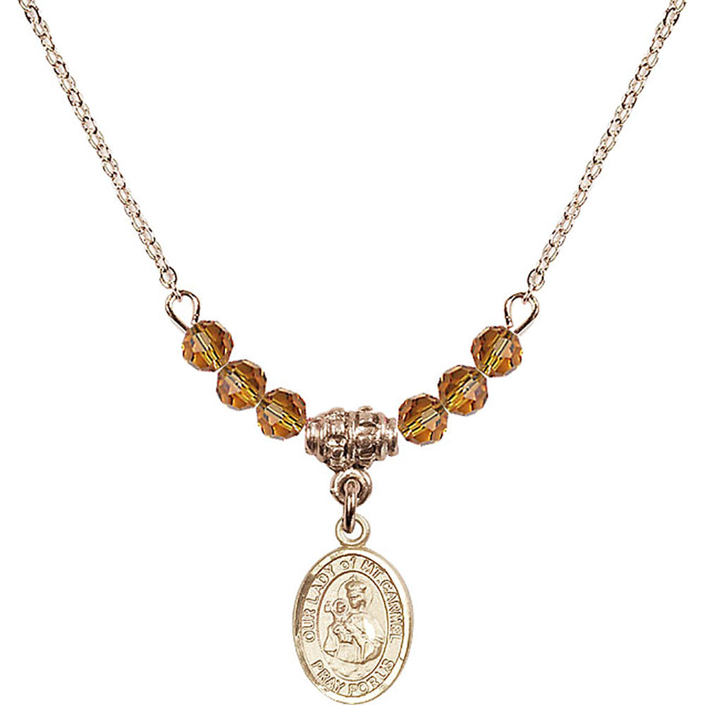 14kt Gold Filled Our Lady of Mount Carmel Birthstone Necklace with Topaz Beads - 9243