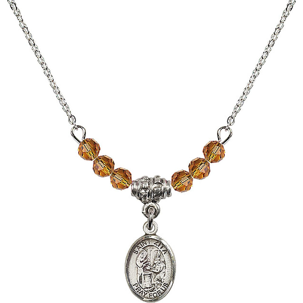 Sterling Silver Saint Zita Birthstone Necklace with Topaz Beads - 9244