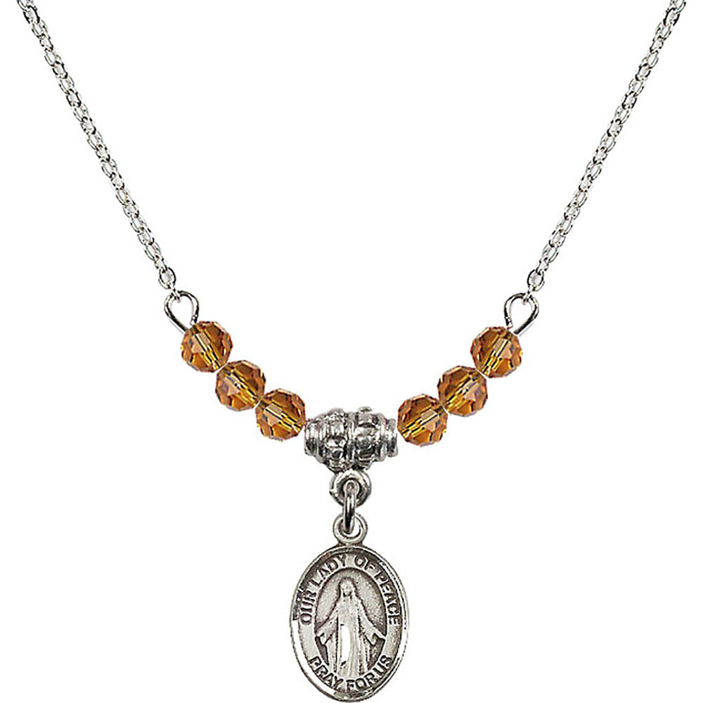 Sterling Silver Our Lady of Peace Birthstone Necklace with Topaz Beads - 9245