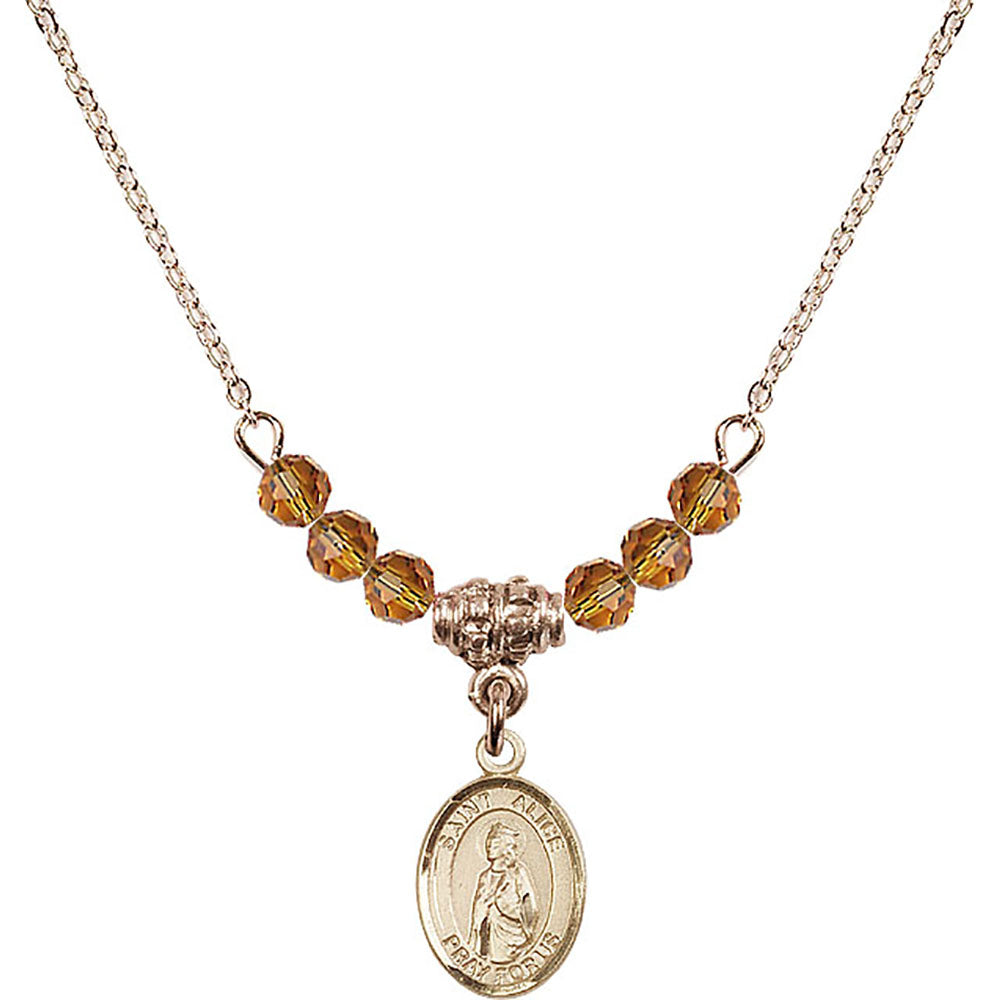 14kt Gold Filled Saint Alice Birthstone Necklace with Topaz Beads - 9248