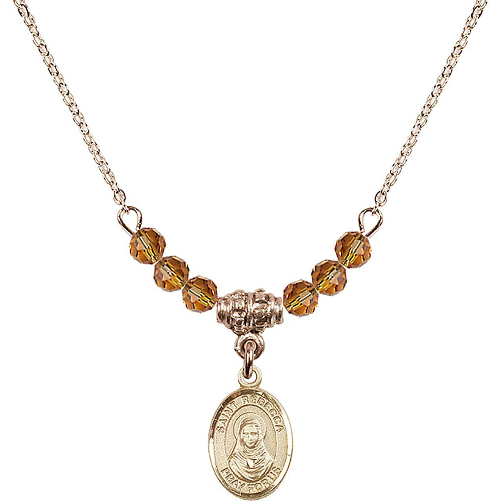 14kt Gold Filled Saint Rebecca Birthstone Necklace with Topaz Beads - 9252