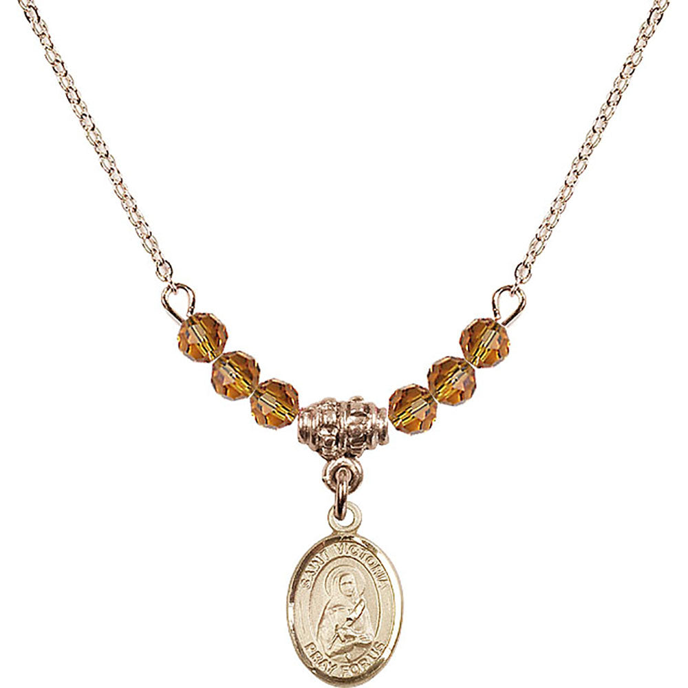 14kt Gold Filled Saint Victoria Birthstone Necklace with Topaz Beads - 9253