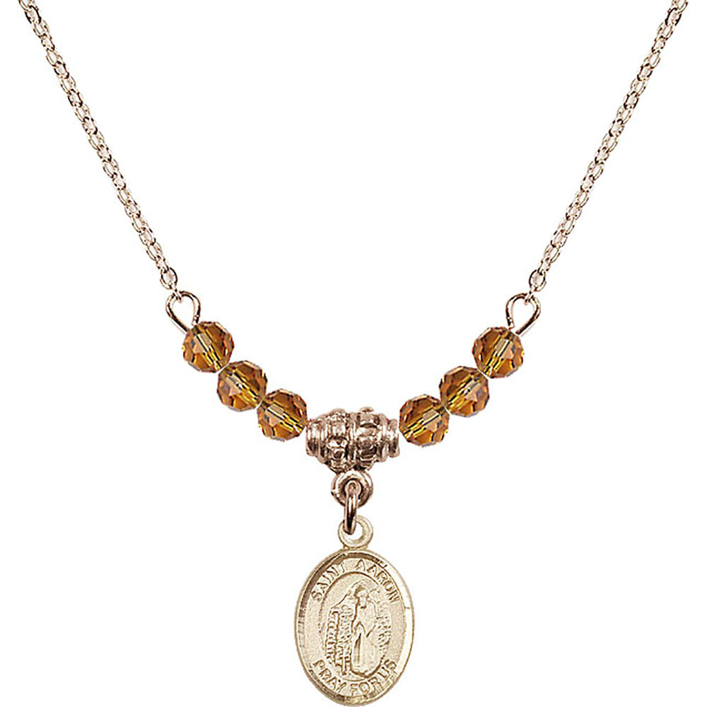 14kt Gold Filled Saint Aaron Birthstone Necklace with Topaz Beads - 9254
