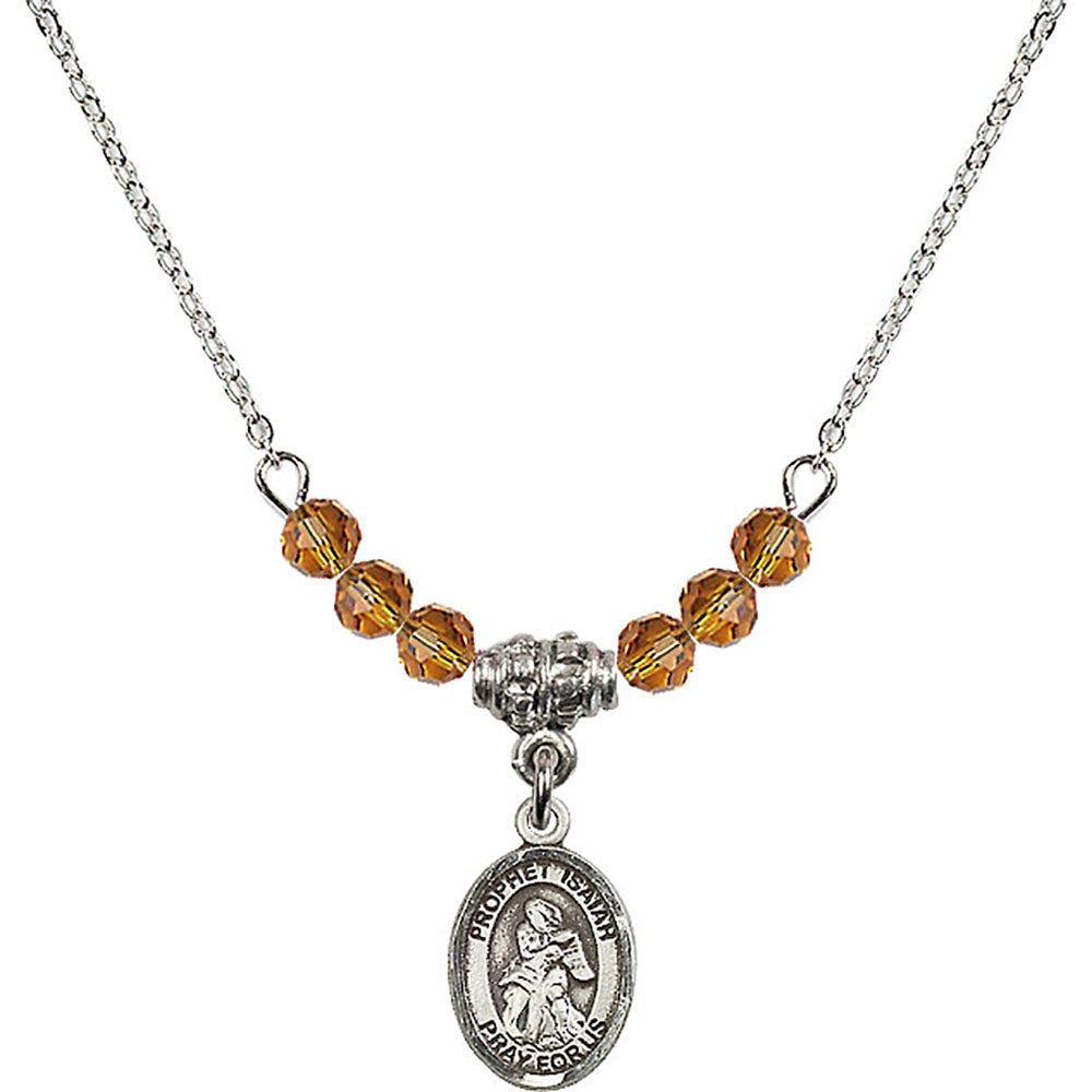 Sterling Silver Saint Isaiah Birthstone Necklace with Topaz Beads - 9258