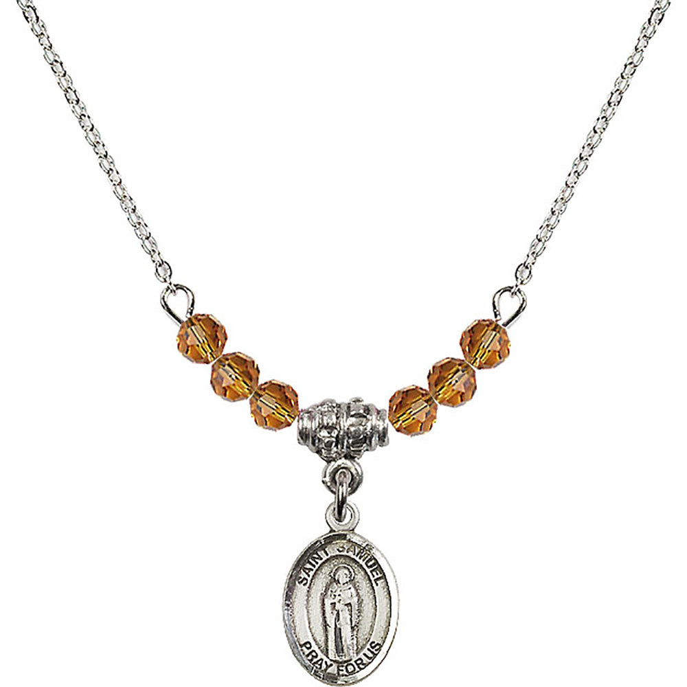 Sterling Silver Saint Samuel Birthstone Necklace with Topaz Beads - 9259