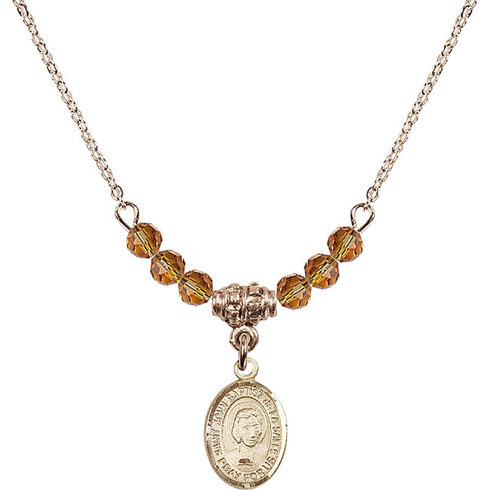 14kt Gold Filled Saint John Baptist de la Salle Birthstone Necklace with Topaz Beads - 9262