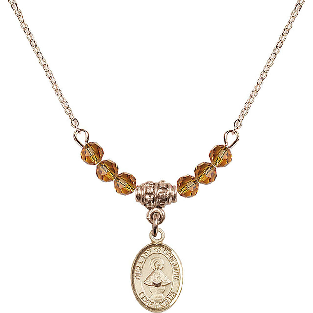 14kt Gold Filled Our Lady of San Juan Birthstone Necklace with Topaz Beads - 9263