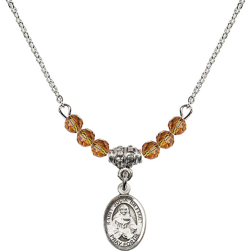 Sterling Silver Saint Julia Billiart Birthstone Necklace with Topaz Beads - 9267