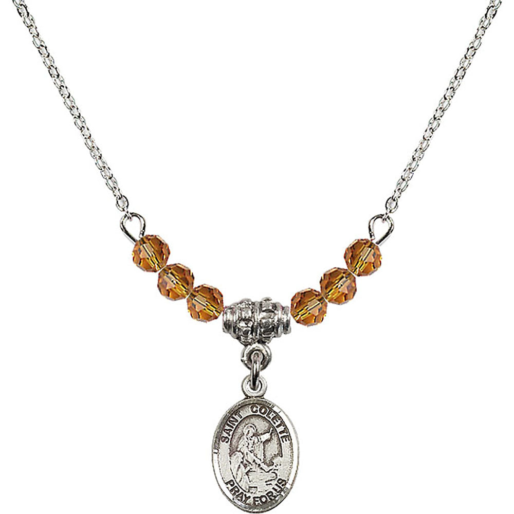 Sterling Silver Saint Colette Birthstone Necklace with Topaz Beads - 9268