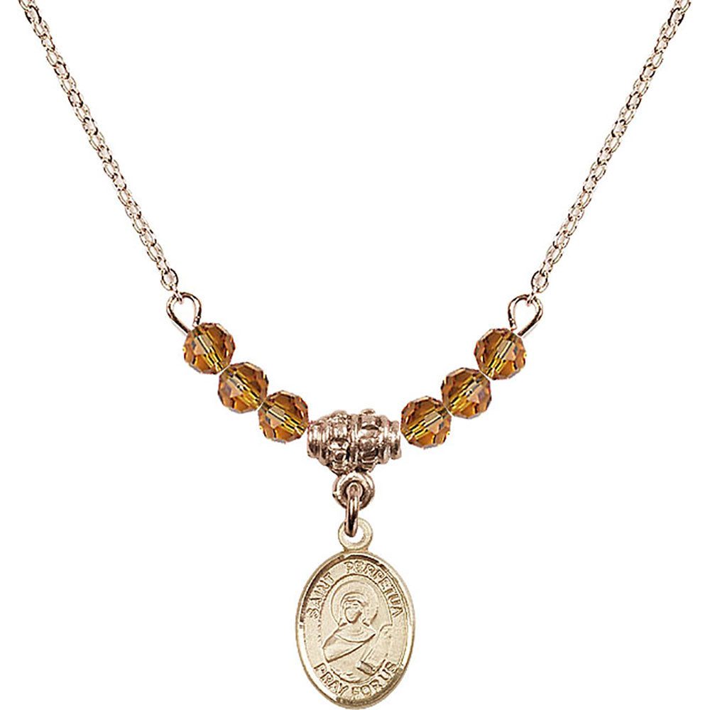 14kt Gold Filled Saint Perpetua Birthstone Necklace with Topaz Beads - 9272