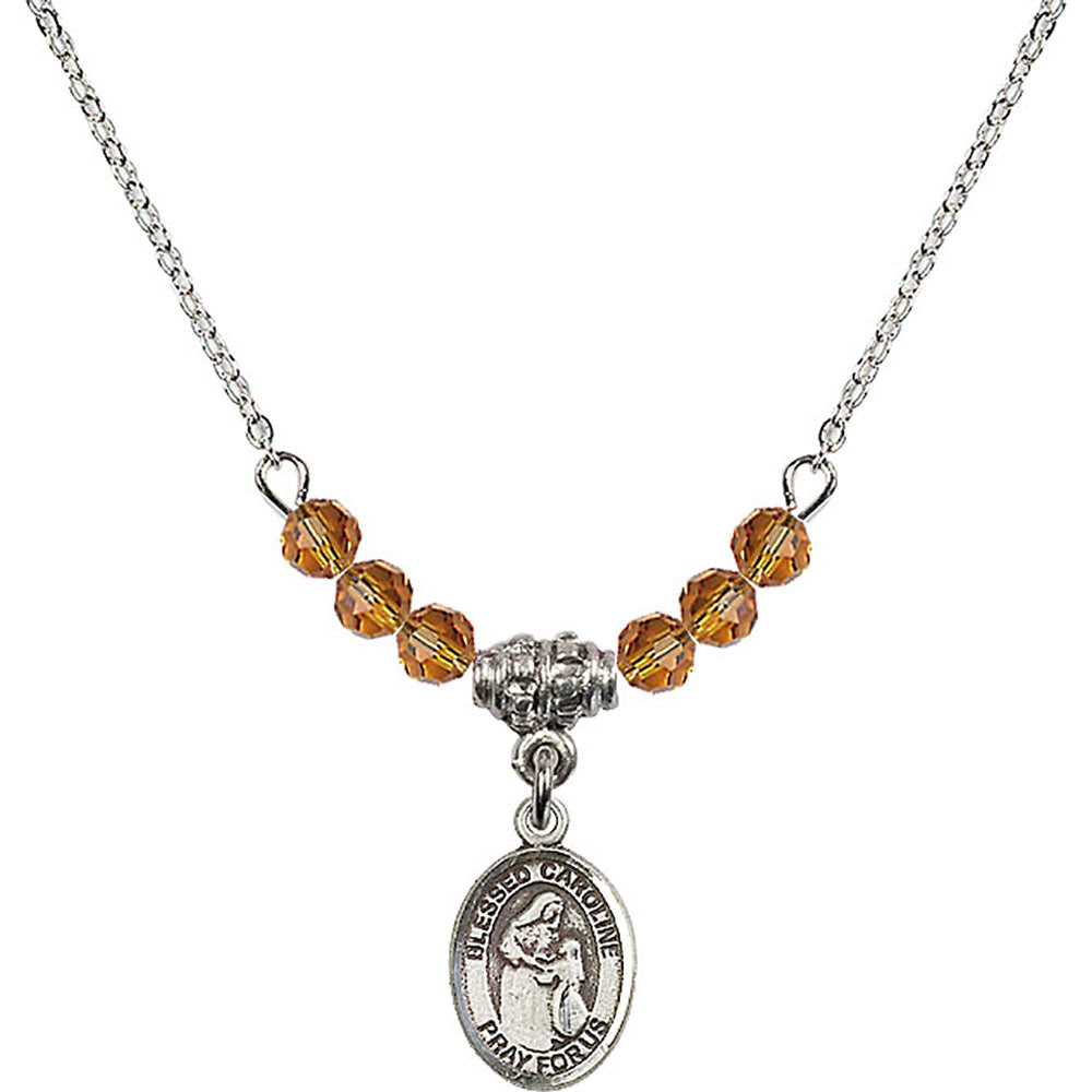 Sterling Silver Blessed Caroline Gerhardinger Birthstone Necklace with Topaz Beads - 9281