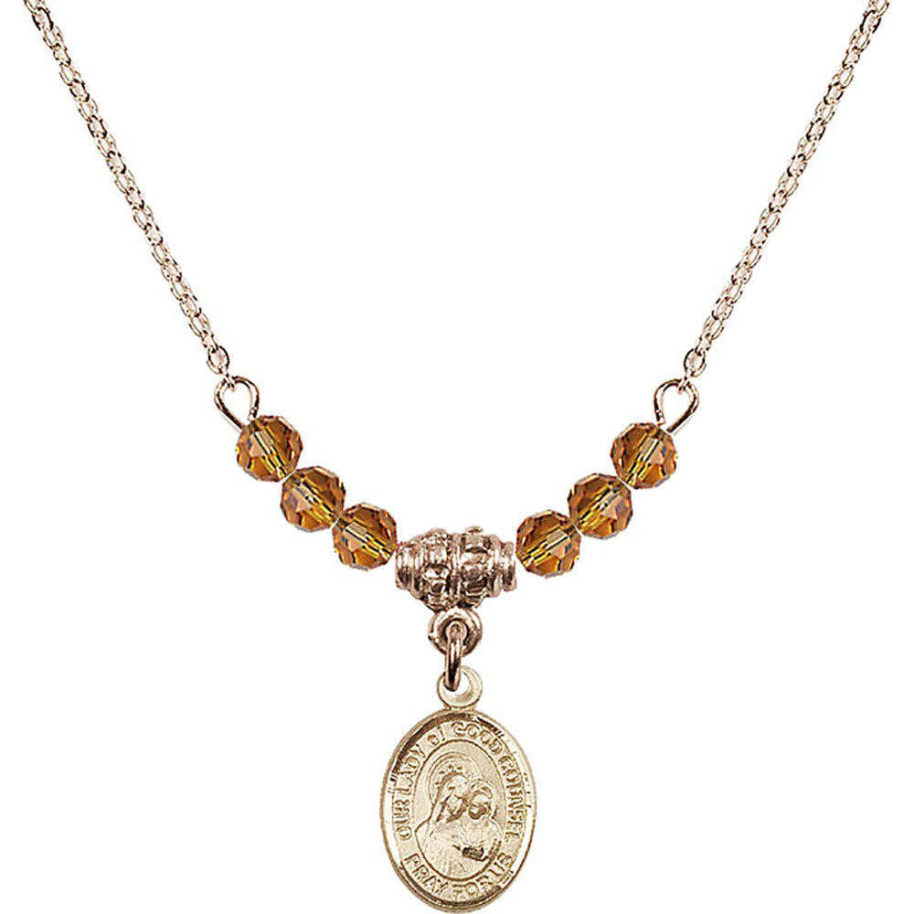 14kt Gold Filled Our Lady of Good Counsel Birthstone Necklace with Topaz Beads - 9287