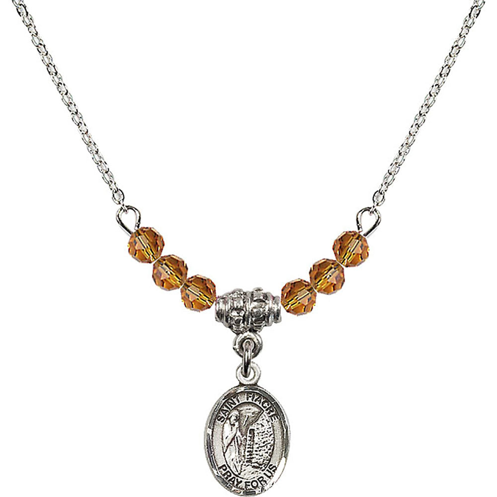 Sterling Silver Saint Fiacre Birthstone Necklace with Topaz Beads - 9298