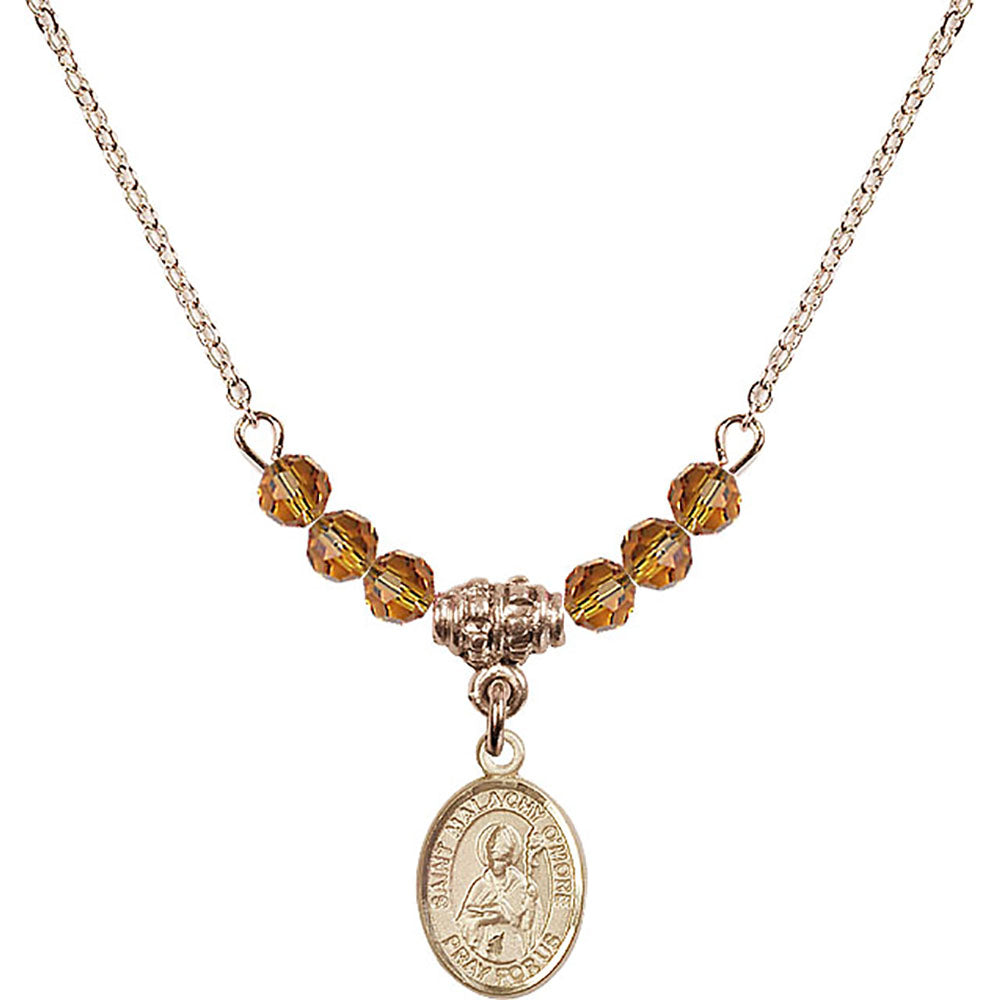 14kt Gold Filled Saint Malachy O'More Birthstone Necklace with Topaz Beads - 9316