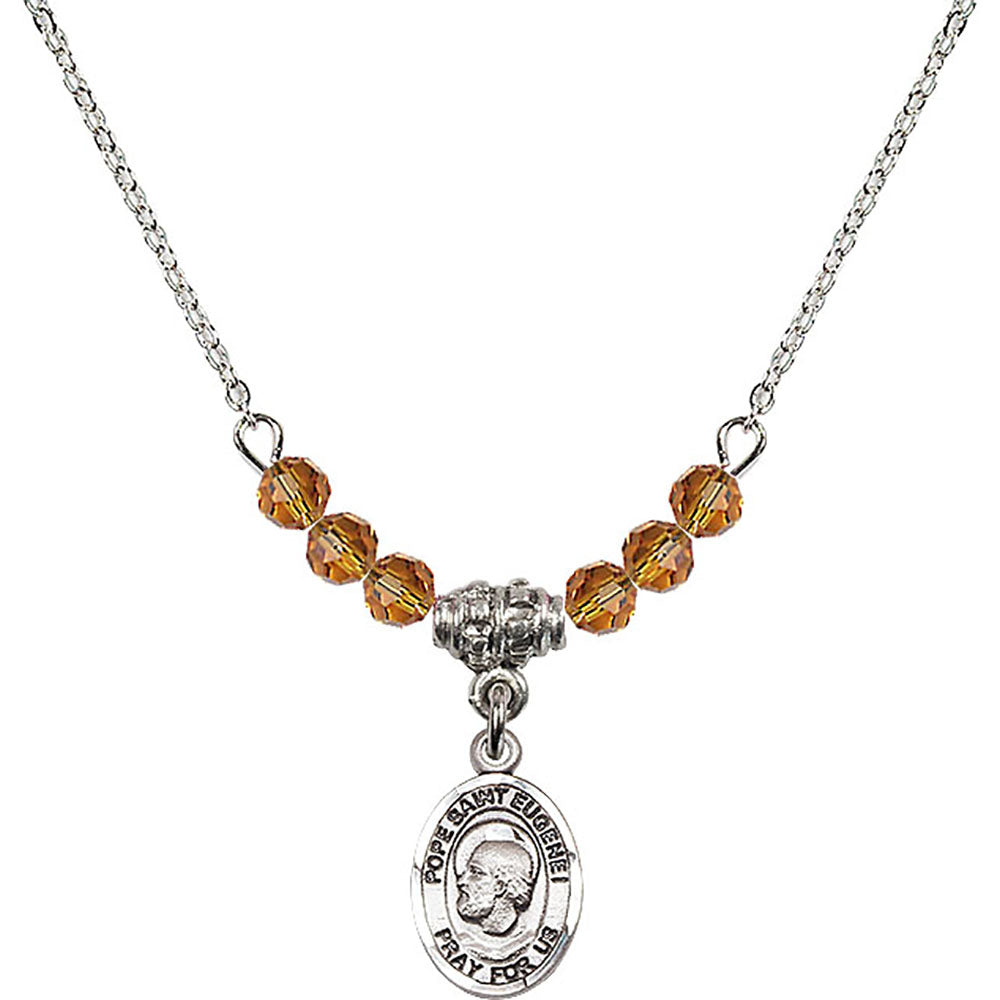 Sterling Silver Pope Saint Eugene I Birthstone Necklace with Topaz Beads - 9352