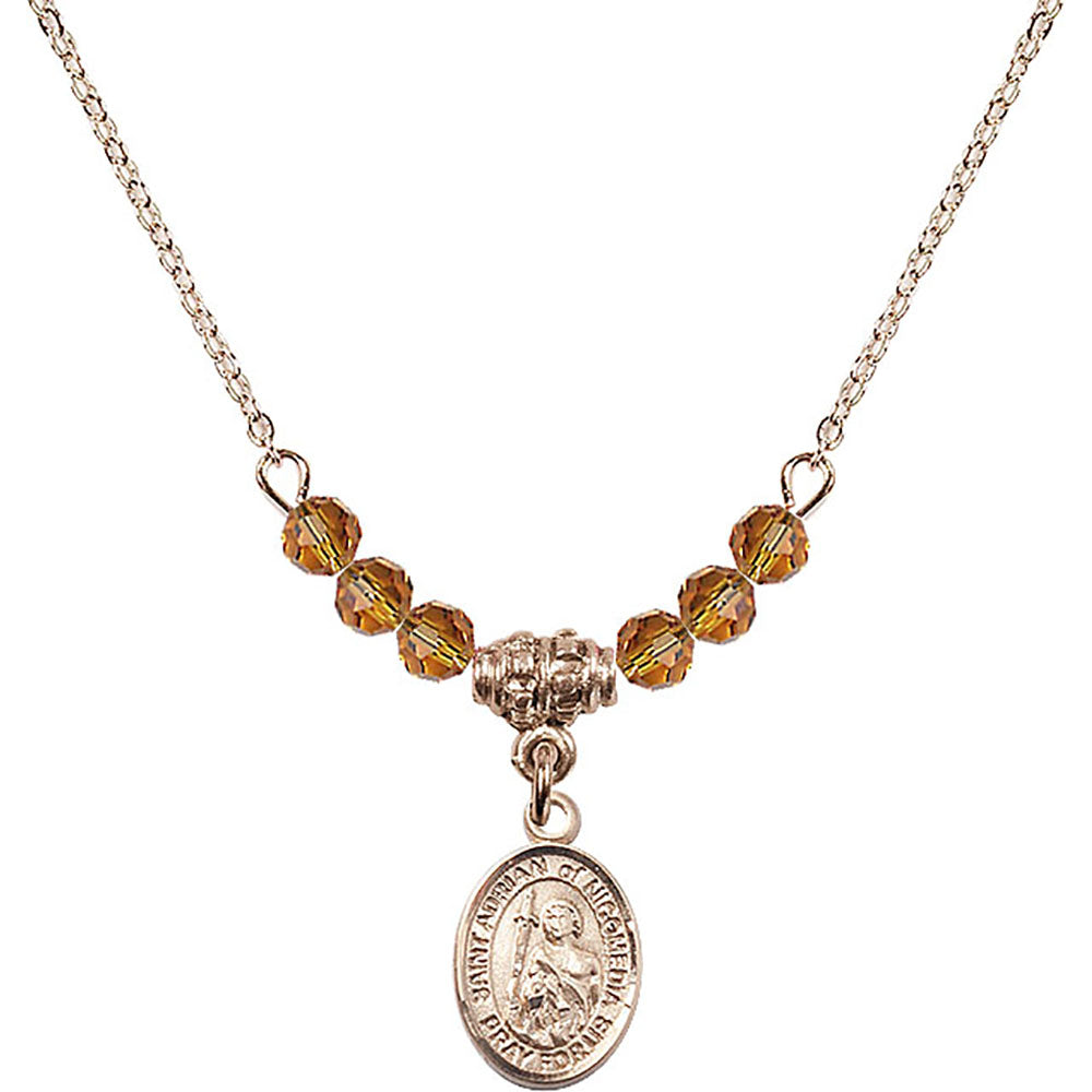 14kt Gold Filled Saint Adrian of Nicomedia Birthstone Necklace with Topaz Beads - 9353