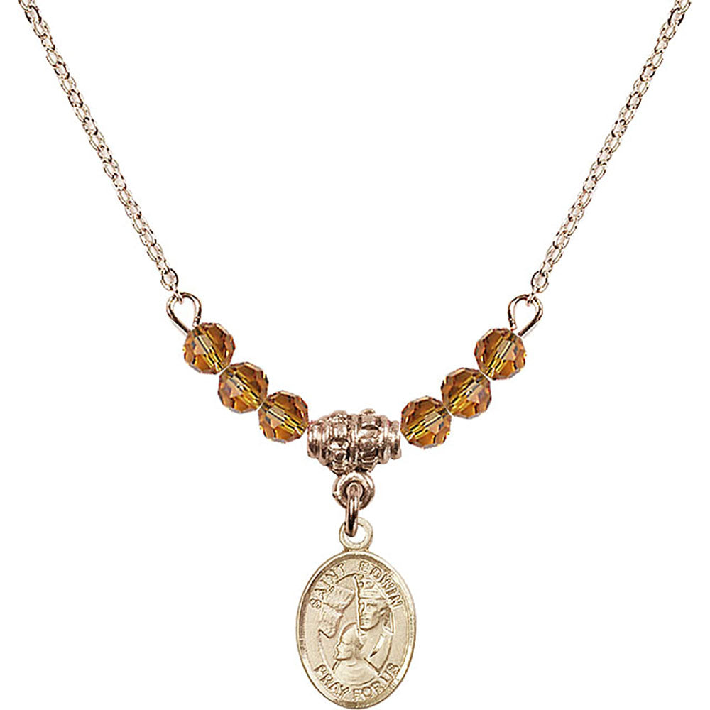 14kt Gold Filled Saint Edwin Birthstone Necklace with Topaz Beads - 9361