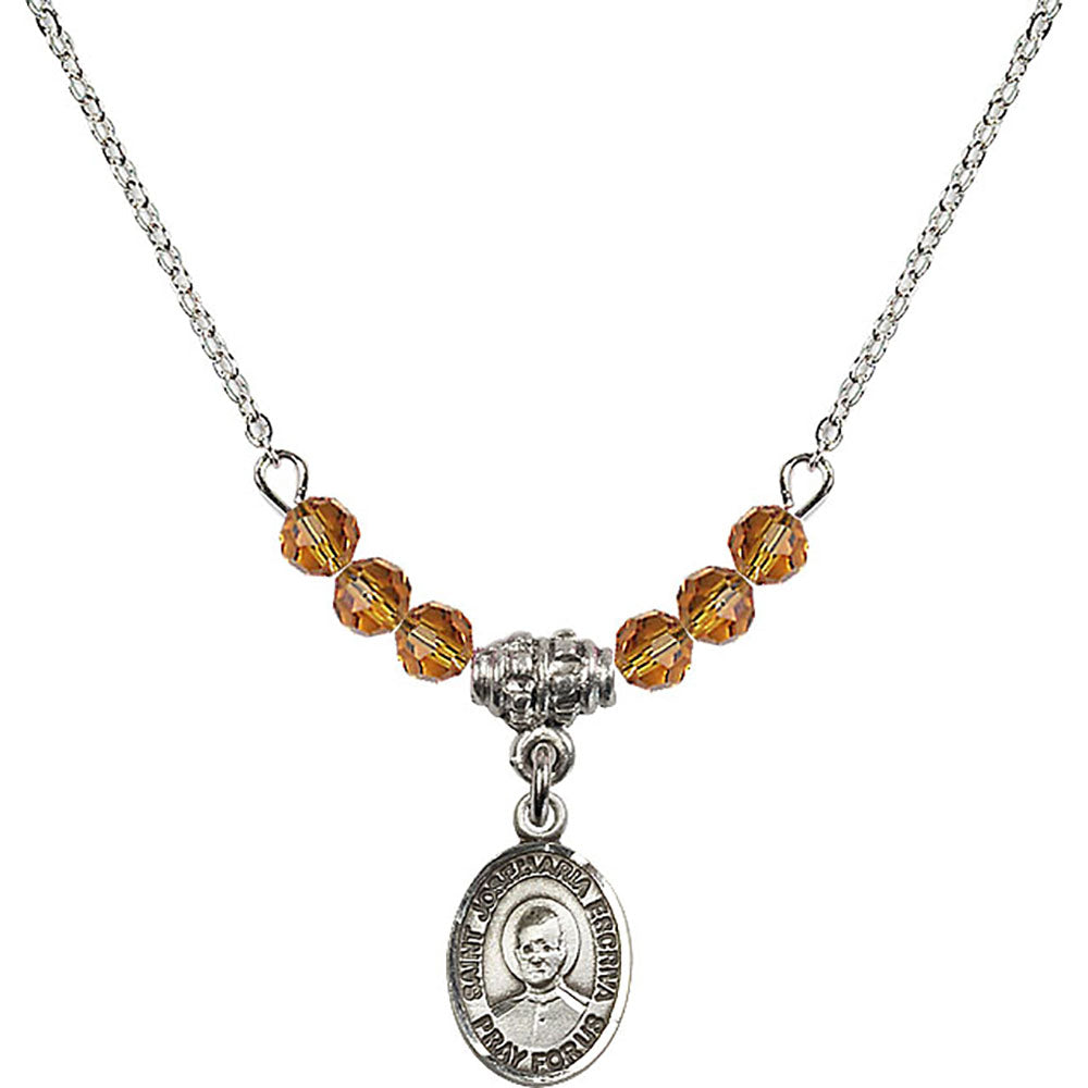 Sterling Silver Saint Josemaria Escriva Birthstone Necklace with Topaz Beads - 9362
