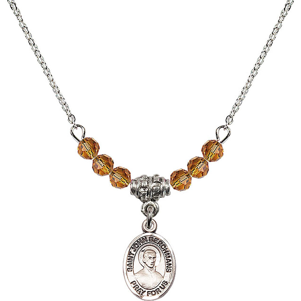 Sterling Silver Saint John Berchmans Birthstone Necklace with Topaz Beads - 9370
