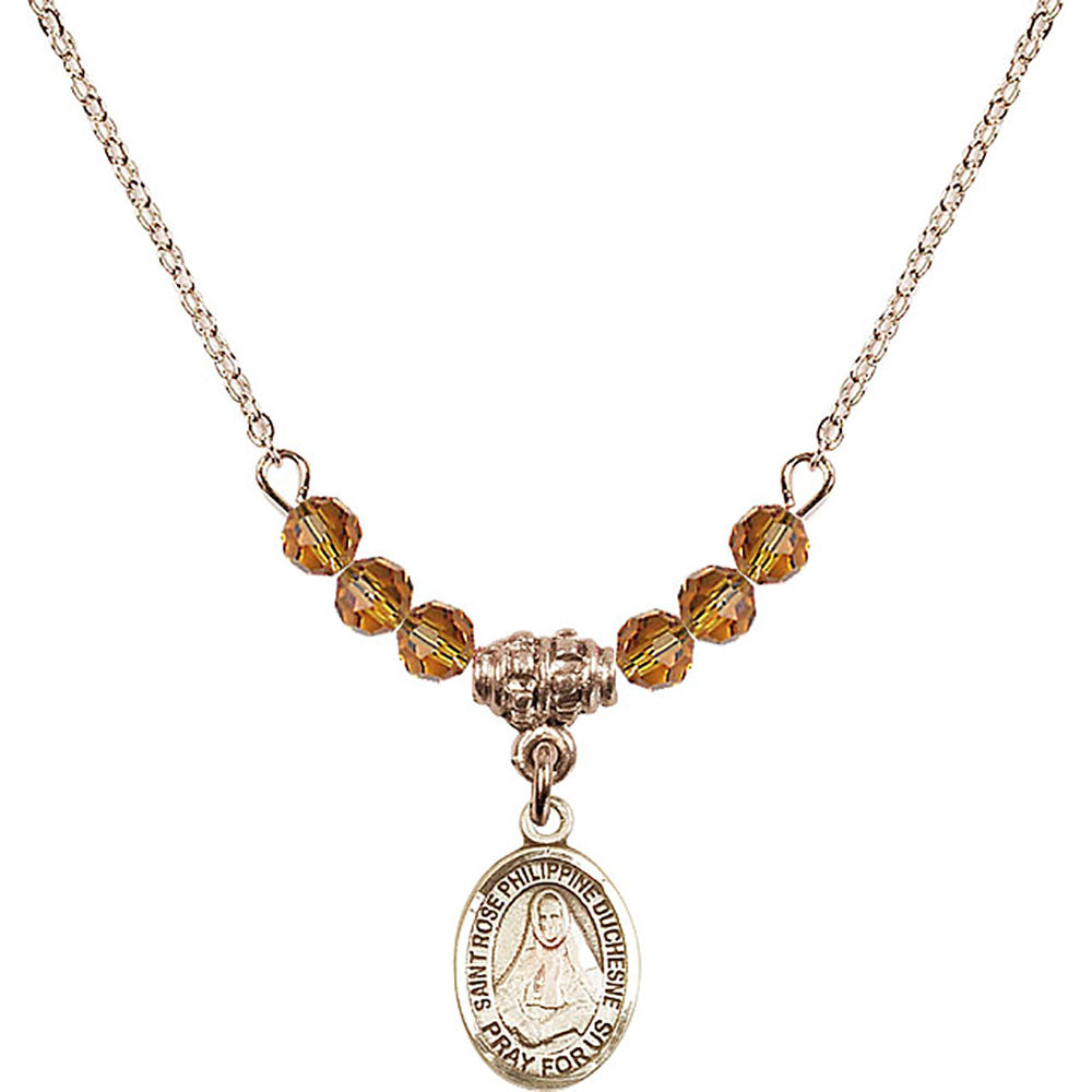 14kt Gold Filled Saint Rose Philippine Duchesne Birthstone Necklace with Topaz Beads - 9371
