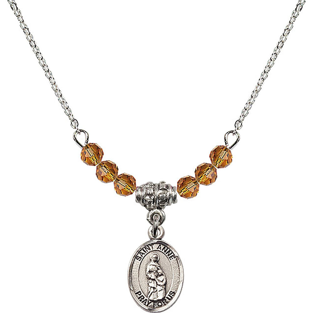 Sterling Silver Saint Anne Birthstone Necklace with Topaz Beads - 9374